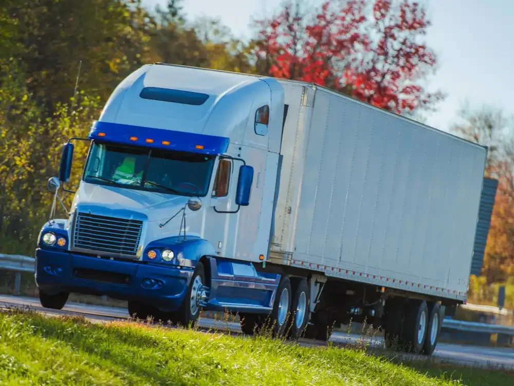 Commercial semi truck traveling on open road